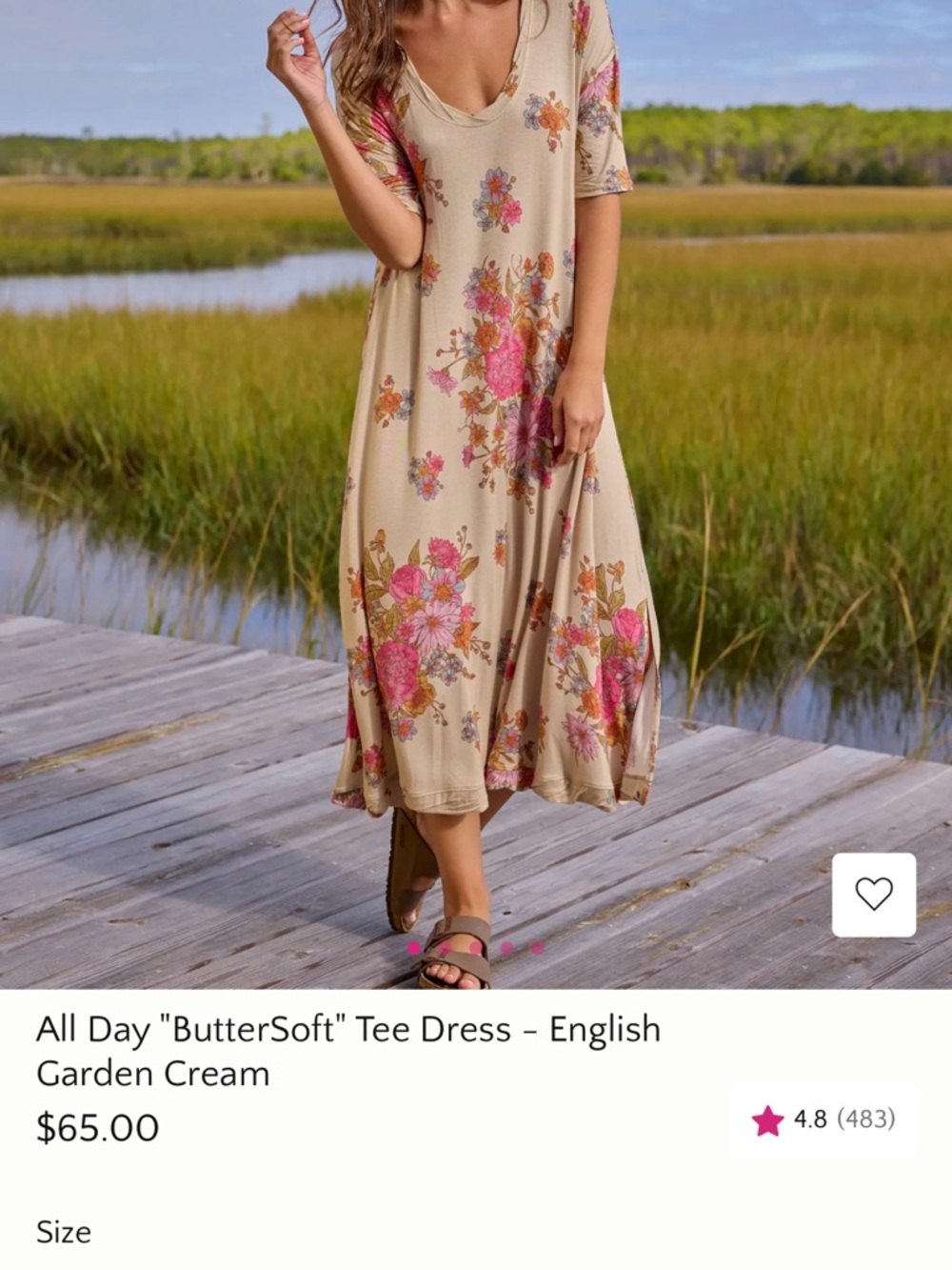 NATURAL LIFE Cream Maxi Dress with Pink Floral Print - Picture 3 of 6